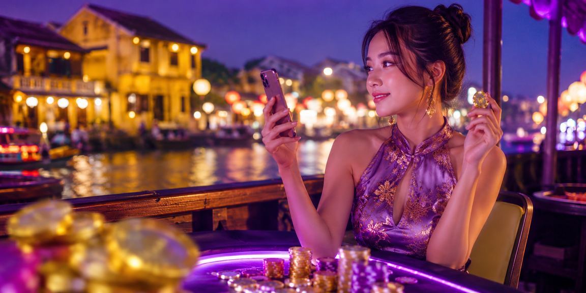 Trò chơi bài sáng tạo tại Hội An phối màu neon