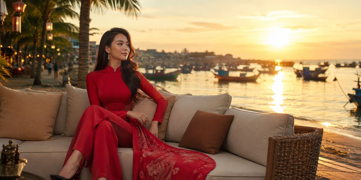 Người phụ nữ Sài Gòn mặc áo dài sử dụng điện thoại với phong thái thư thái và cân bằng